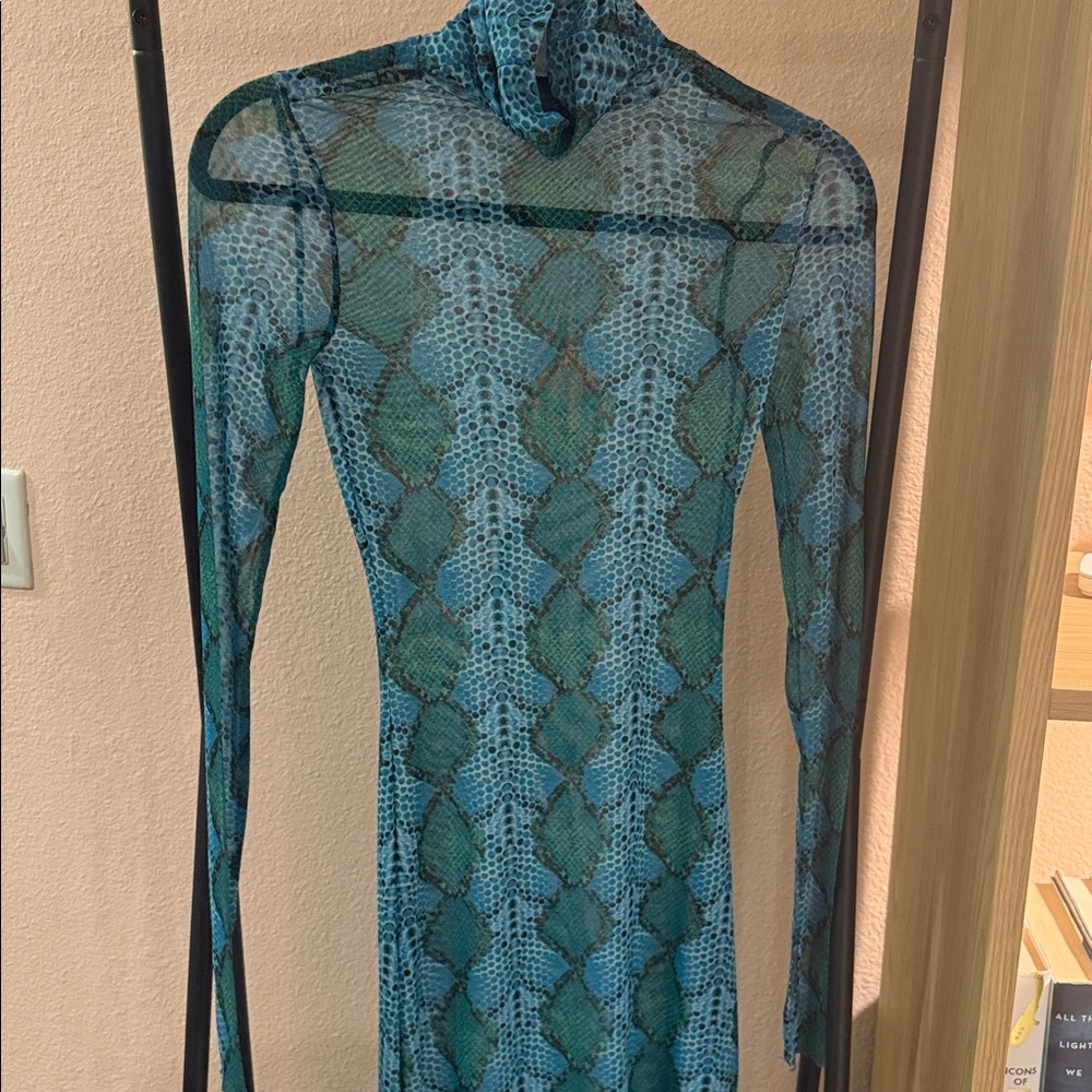 Afrm Green, Blue, Teal Python Mesh Sheer Dress Xx… - image 4